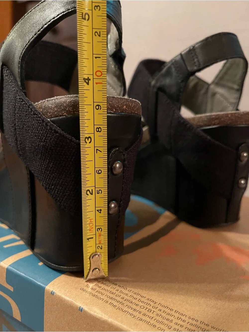 OTBT Black Bushnell Platform Wedge Leather Sandals